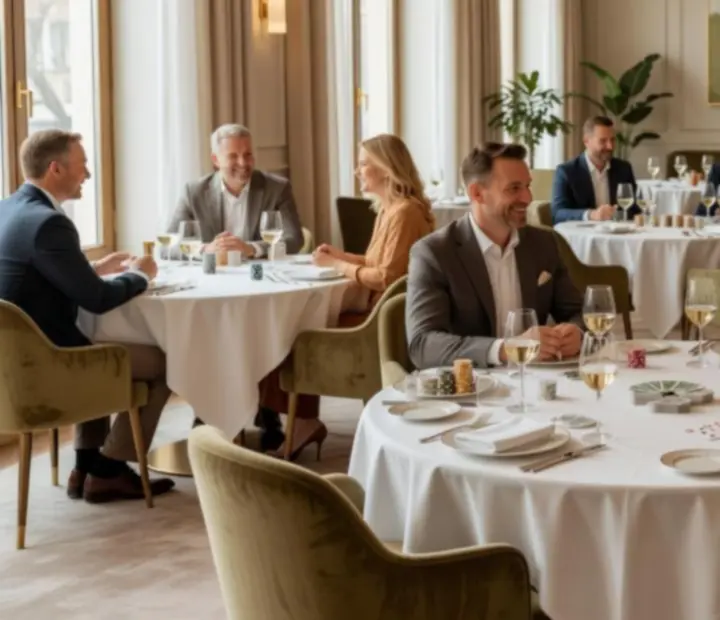 Jasne, eleganckie wnętrze restauracji przygotowane na wieczór pokerowy