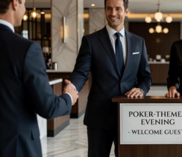 Zespół gospodarzy i gospodarzy wieczorów pokerowych w eleganckiej restauracji