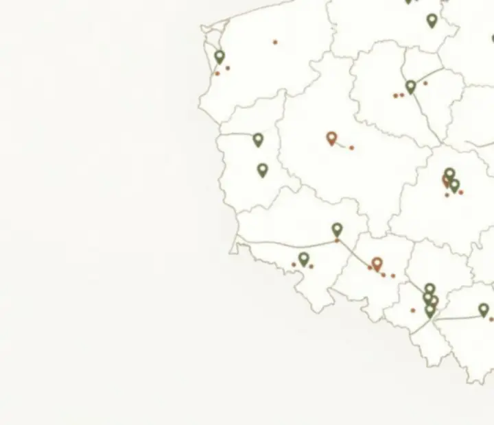 Mapa poglądowa lokalizacji restauracji i kawiarni współpracujących z Najlepszyranking na terenie Polski