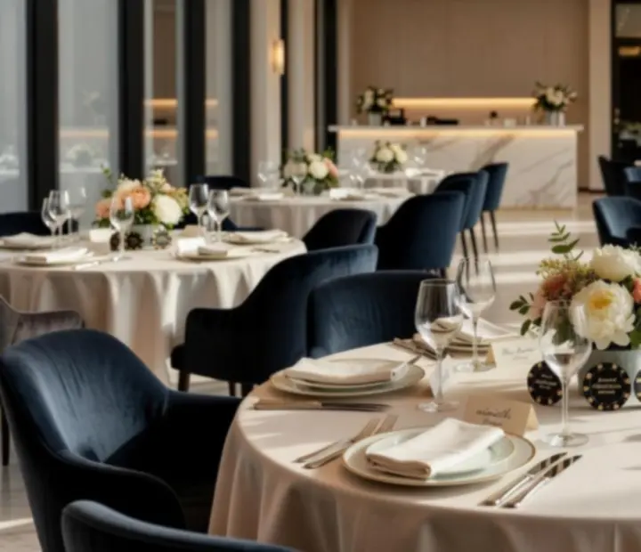 Ekskluzywna restauracja z jasnym, eleganckim wnętrzem przygotowana na wieczór pokerowy